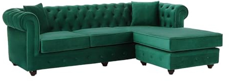Vente-unique-Divano ad angolo chesterfield reversibile in velluto verde TOLEDO