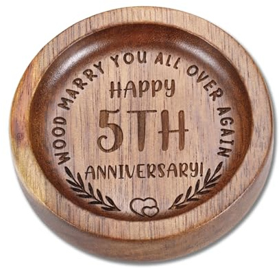 5 Year Anniversary Wood Gifts for Her Him 5th Anniversary Wooden Gifts for Wife Husband 5 Year Wedding Wooden Ring Dish Happy 5th anniversary Wood Jewelry Tray Dish for Women Men Fifth Marriage Gifts