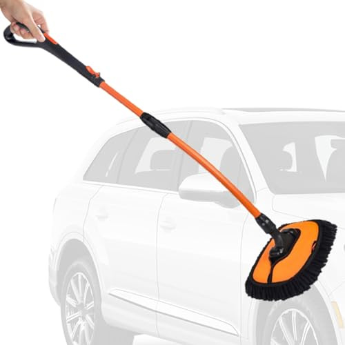 Lesunbak Balai à franges pour laver la voiture | Brosse d'entretien | Long manche sans rayures extensible pour automobile, camion, véhicule, saleté, poussière, nettoyage automatique