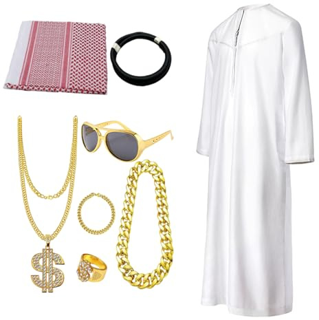 Arabisches männliches Kostüm, Naher Osten Dress Up Zubehör, Naher Osten männliches Outfit, für Halloween Cosplay Rollenspiel Karneval Weihnachten Bühnenaufführung