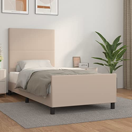 Mimdixy Familienbett Palettenbett, Bettgestell mit Kopfteil Cappuccino-Braun 90x190 cm Kunstleder für Schlafzimmer Und Gästezimmer