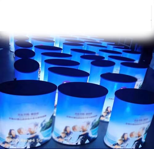 Foldable LED Trade Show Display Podium with Pop Up Tension Table Banner for Exhibitions Vendor Events School Booths 3 Styles Available (Round 1pc)
