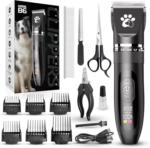 Dog Clippers for Grooming, 3-Speed Low Noise Cordless Pet Grooming Kits with Ceramic Blades & LED Display for Dogs Cats Full Coat Hair