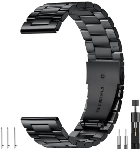 Connectif Edelstahl Uhrenarmband 20mm/22mm für Smartwatches | Verstellbares Metallarmband mit Schnalle. Kompatibel mit Samsung Galaxy, Garmin, Huawei & Amazfit. Für Damen & Herren