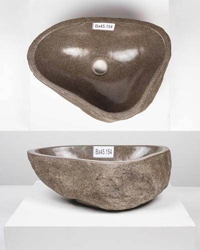 Lavabo de piedra natural de 40 cm, color gris