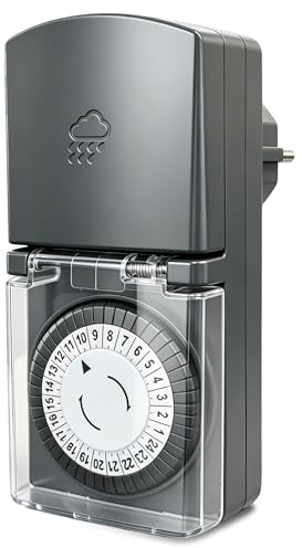 G-ELEK Zeitschaltuhr Aussenbereich, 24-Stunden-Mechanische Zeitschaltuhr Steckdose Outdoor mit Kindersicherung & Schutzabdeckung, IP44 Wasserdicht, für Lichter, Weihnachtsdeko, Grau