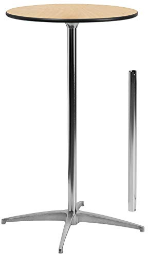 Flash Furniture Lars 24 Round Wood Cocktail Table with 30 and 42 Adjustable Columns, Adjustable Bar Height, for Events or Home Use