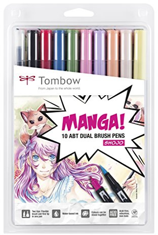 Tombow - ABT ABT Dual Brush | Estuche con 10 Rotuladores de Doble Punta en Colores Surtidos | Marcadores Acuarelables para Manga Shojo