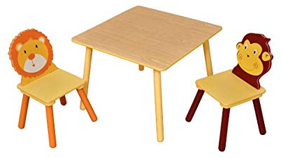 Liberty House Toys Wooden Jungle Table and 2 Chairs Set, Engineered, Natural Wood, 53cm H W x 66cm D