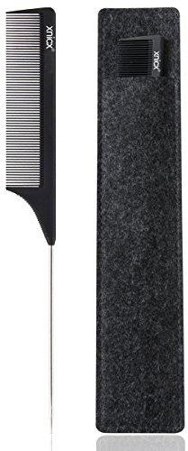 xnicx 608 Carbon 100% Anti-static Tail Comb - Rattail Comb with Non-skid Paddle - Heat Resistant to 230C