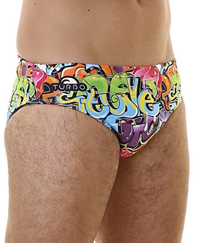 Turbo - Bañador Slip Graffitti de Waterpolo Competicion Natación y Triatlón Patrón de Ajuste cómodo (2XL/38)