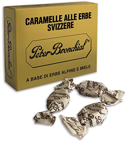 Peter Bronchial | Caramelle Balsamiche per Gola e Vie Respiratorie | Gusto Intenso con Miele ed essenze di Piante Aromatiche | 50 g