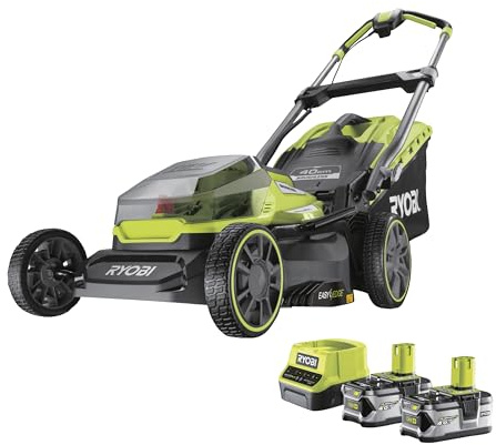 RYOBI - Cortacésped Eléctrico Inalámbrico Brushless 18V One+ Ø40cm - Recoge y Mulching - Larga Autonomía - Se Entrega con 2 Baterías 4,0Ah y 1 Cargador 2,0A - RY18LMX40A-240