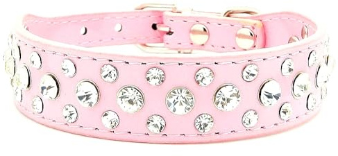 haoyueer Bling Strass PU-Leder Kristall Diamant Haustier Hund Katze Welpen Halsband S M L XL (S, Pink)