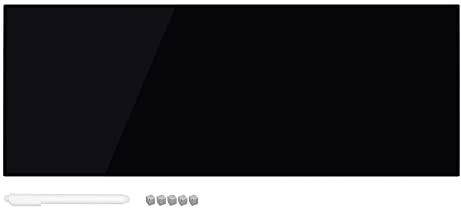 Navaris Magnettafel Magnetboard aus Glas - 80x30cm Tafel magnetisch zum Beschriften - Notizboard Magnetwand inkl. Magnete Stift Schrauben - schwarz