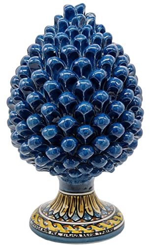 sicilia bedda - Pigna Siciliana con Piede Decorato - Modello Maioliche - Ceramica di Caltagirone (Altezza 32 x 18, Blu Antico)