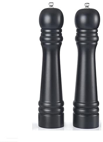 Lot de 2 moulins à sel et à poivre en bois de caoutchouc noir mat, salière et poivrière manuel avec moulin en céramique pour cuisine maison 25,4 cm