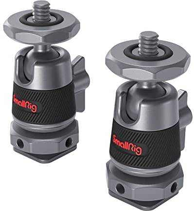 SMALLRIG Mini Ball Head (2 Pack) with 1/4 Screw and Removable Shoe Mount, 360 Degree Rotatable Aluminum Tripod Head for Camera Tripods Monopods Camcorder Light Microphone, Max. Load 1.5 kg - 2948B