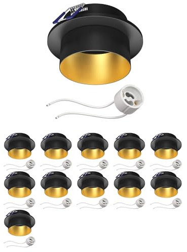 ledscom.de 12x Deckeneinbaurahmen KRON, rund, schwarz/gold matt (GU10/MR16/GU5,3/50mm) inkl. GU10 Fassung