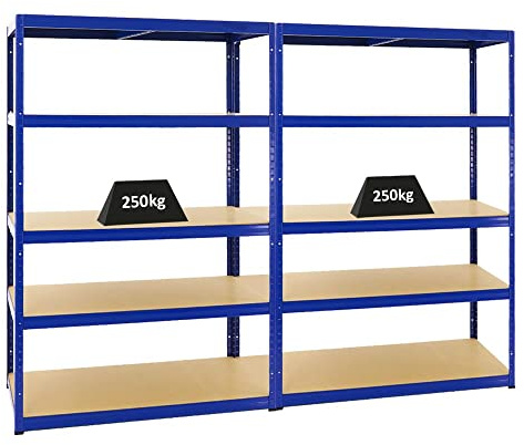 PROREGAL Mega Deal 2er-Set Schwerlastregale Big Elephant 180x120x60cm mit 5 Ebenen Fachlast 250kg Blau