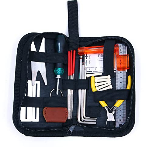 Alnicov Gitarren-Reparatur-Werkzeugsatz,26-teiliges Gitarren-Setup-Set mit Drahtzange,Sechskantschlüssel,Lineal mit Lineal,Schraubenschlüssel,Brückenstifte für Gitarre Ukulele Bass Mandoline Banjo