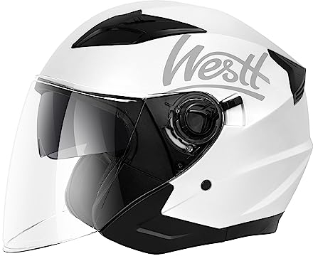Westt Jet Casco Moto Certificado ECE 22.06 Hombre Mujer Casco de Moto con Doble Visera capacete Casco Jet Scooter Trail, Blanco metálico, M (57-58 cm)