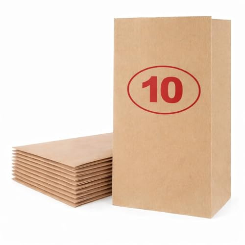 VEZODEK 10 Stück Papiertüten Groß 37x33x18cm, Es Kann wie Verwendet Werden Popcorn Tüten, Kraftpapier, Geschenktüten Kindergeburtstag, Butterbrottüten, Brottüten, Süßigkeiten,Partytüten, Braun