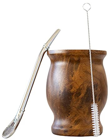 KH HAIKE Yerba Mate - Juego de tazas de acero inoxidable con filtro para beber y un cepillo de limpieza, tapa sin BPA, 240 ml, juego de calabaza de doble pared