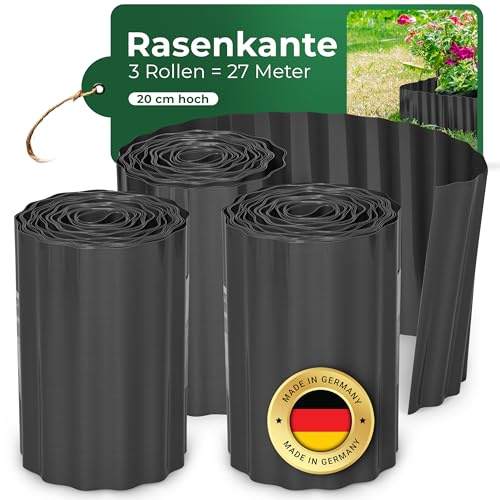 Novatool Rasenkante Kunststoff 20 cm hoch I 3x9 Meter I Anthrazit I Mähkante Gartenbeet Umrandung Beetkante Wurzelschutzbahn Rhizomsperre Wurzelstopp Unkrautsperre Wurzelbarriere Wurzelsperre