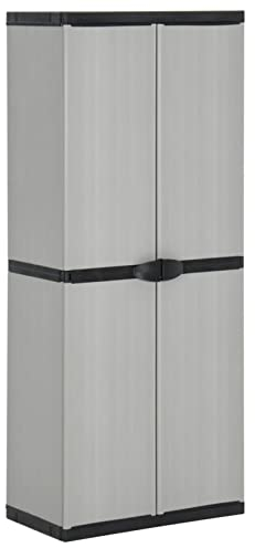 Mogou Garten-Lagerschrank mit 3 Böden, Outdoor Schrank, Geräteschrank, Gartenschrank, Kellerschrank, Vorratsschrank Küche, Balkon Schrank Außen, Grau & Schwarz 68x40x168 cm