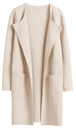 ANRABESS Women's Open Front Knit Lightweight Cardigan Casual Long Coatigan Sweater Lady Jacket Coat 2024 Fall Outerwear Beige X-Large