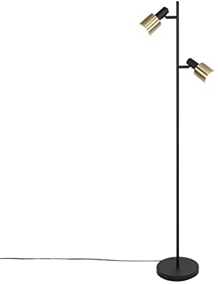 Qazqa Smart led Modern Stehleuchte, Stehlampe - Stijn - Schwarz Gold, inkl. 7W LED-Lampe, 2700K - 6500K, dimmbar, 2-flammig, 156cm, Ideal als Flur, Wohnzimmerlampe, Schlafzimmerlampe und