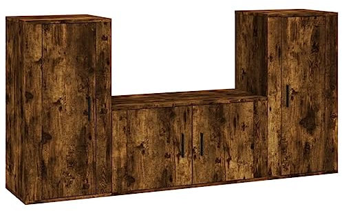 vidaXL TV Schrank Set 3-TLG., Wohnwand Wohnzimmer, Schrankwand Anbauwand mit Stauraum, Lowboard Fernsehtisch Wandmontage, Räuchereiche Holzwerkstoff