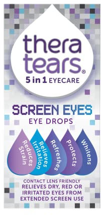 TheraTears Screen Eyes Eye Drops | Relieves, Refreshes and Whitens Dry, Red or Irritated Eyes from Extended Screen Use | Contact Lens Friendly | 5 in 1 Eye Care Drops | 10ml