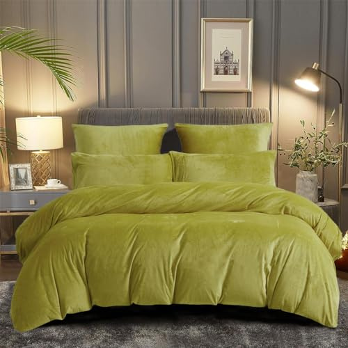 DXHOME Winter Plüsch Bettwäsche 135x200 Plüsch Bettwäsche Kuschelig Gelb Winterbettwäsche Warme Microfaser Wendebettwäsche Bettbezug mit Reißverschluss + 1 Kissenbezug 80x80 cm