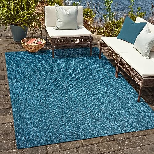 SANAT Melissa Outdoor Teppich Wetterfest - Wasserabweisend für Innen und Außenbereich, Balkon, Terrasse, Garten, Wohnzimmer oder Küche - Blau, 140x200