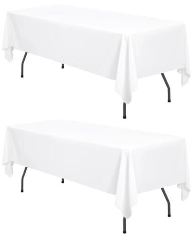FXKS 2 Stück Tischdecke Weiß 153 x 320 cm,Rechteckige 8 FT Tischdeckes | Flecken- und Knitterfreie Waschbare Tischdecke aus Polyestergewebe für Hochzeiten,Feiern, Veranstaltungen und Restaurants