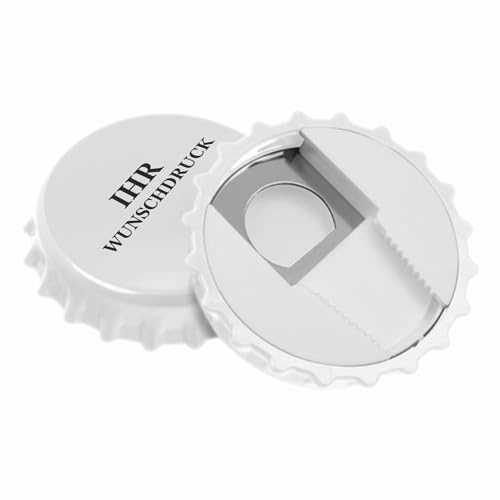 #teamludorf Personalisierter Kronkorken Flaschenöffner WEISS - 84 mm Durchmesser Wähle aus 4 Farben und 20 Schriftarten für den Druck. Eigene Logos auch möglich (Weiss, 50)