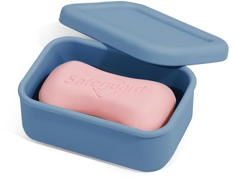 HighHerz Leak Proof Silicone Travel Soap Case with Draining Tray - Bar Soap Holder for Travel, Gym & Camping - Mess-Free Portable Soap Container for Carry-on Bags (Dark Blue)