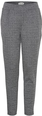 ICHI IHKATE Jacquard Damen Hose Stoffhose mit Eingrifftaschen Paspeltaschen Gummizug leicht elastisch Regular fit, Größe:M, Farbe:Black/White Herringbone (203523)