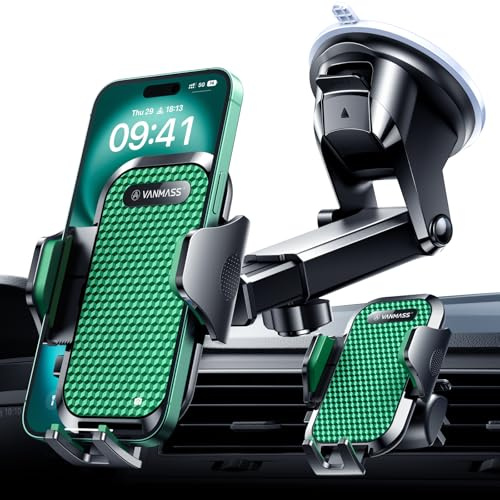 VANMASS Handy Halterung Auto 2026 Neuste Farbe Armeegrün Version 4 in 1 Handyhalter für Auto Saugnapf & Lüftung Super Stabil Handyhalterung Auto für iPhone 17 Pro Max iPhone 16 Plus 15 Samsung Huawei