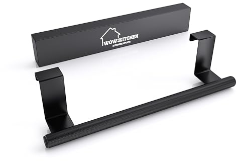 Wow!Kitchen® HANDTUCHHALTER OHNE Bohren für Küche - rutschfest und stabil - Geschirrtücher bleiben hängen Dank Spezialoberfläche - kein Kleben, kein Bohren - Geschirrtuchhalter schwarz zum einhängen