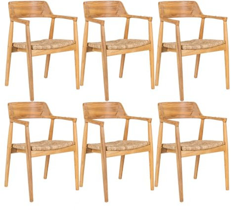 AltoBuy Vancouver - Lot de 6 Chaises en Bois de Sungai et Assise en Paille Naturelle