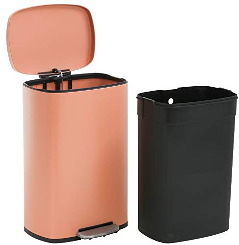 FDW Poubelle Cuisine 50L, Poubelle à Pédale en Métal avec Couvercle, Grande et Haute,avec Couvercle à Fermeture en Douceur, Seau Intérieur, en Acier, Rose