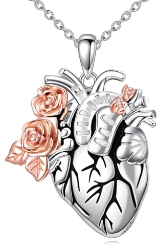 YFN Collana anatomica con ciondolo a forma di cuore, in argento Sterling, per donne e ragazze, regalo di sopravvivenza