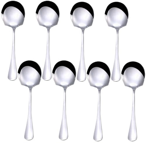 8 Pcs Stainless Steel Large Buffet Serving Spoons Stainless Steel Serving Spoon Silver Serving Spoons with Long Handle for Kitchen Restaurant Banquet （Round Head Shovel