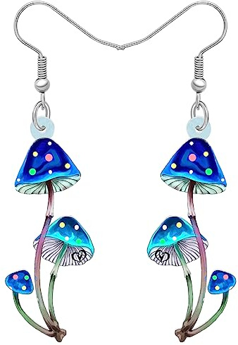 TIZURO Acrylic Cute Colorful Mushroom Earrings Fun Cartoon Plants Dangle Novelty Jewellry For Women Charms Gifts (Blue)