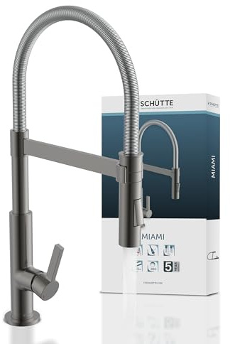 SCHÜTTE 79142 MIAMI Küchenarmatur 360°, Einhebelmischer mit ausziehbarer, magnetischer Geschirrbrause, Spültischarmatur Mischbatterie für die Spüle, Wasserhahn Küche Graphit
