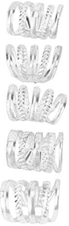 Silberne Haarmanschetten, Haarspulen-Dreadlocks, Vintage-Metallfeder-Haarperlen, 5 Stück Federbartringe für Hochzeiten und Cosplay (SILVER)