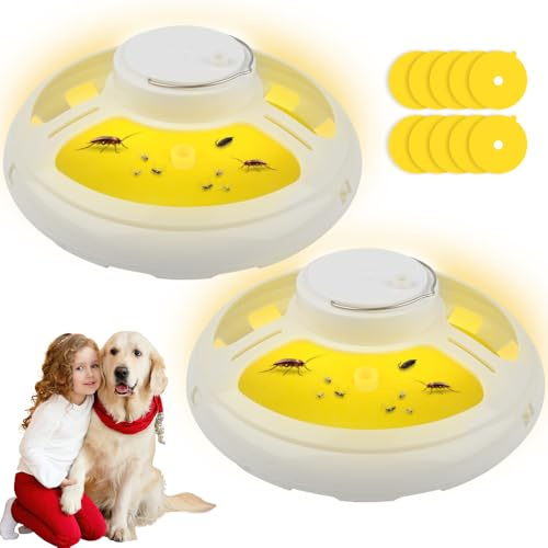 NAVESO 2 Stück Flohfalle, Flohfalle für Wohnung Elektrisch, Klebrige Flohfalle, Flohfallen Testsieger mit 10 Klebescheiben, Kakerlaken Falle, Flea Trap Lampe, LED Flohlichtfalle, Insektenfalle, 2 Modi